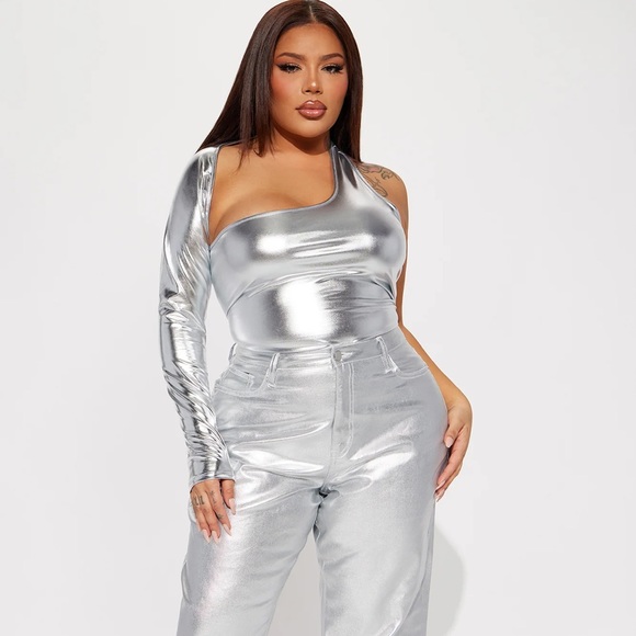 Fashion Nova Tops - Your Addiction Metallic Bodysuit - Silver